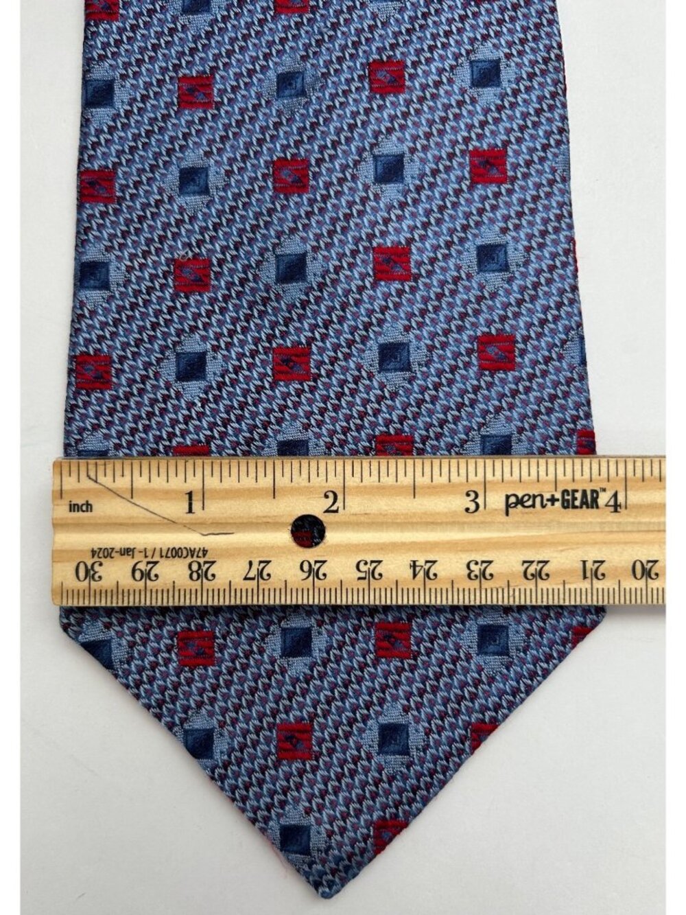 2 VTG Tommy Hilfiger Men's Silk Ties Two-Tone Geometric Blue Red Golden-Yellow - Picture 4 of 8
